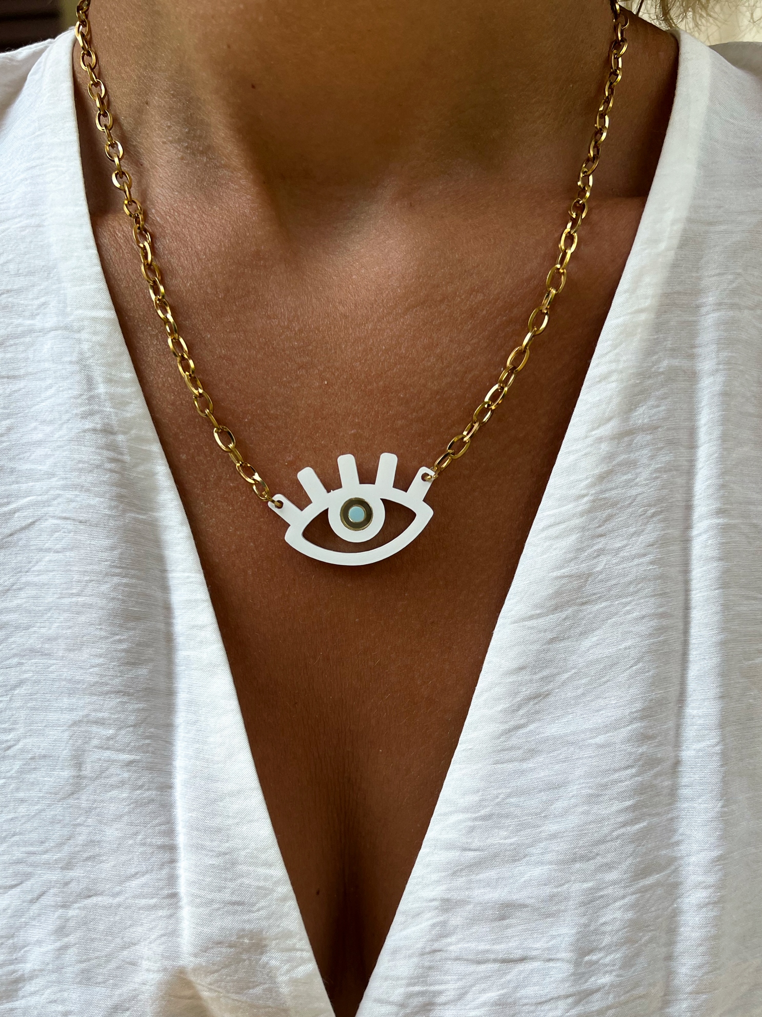 White Stone with Star and Evil Eye Necklace | shriyukta.com – Shopping Smart