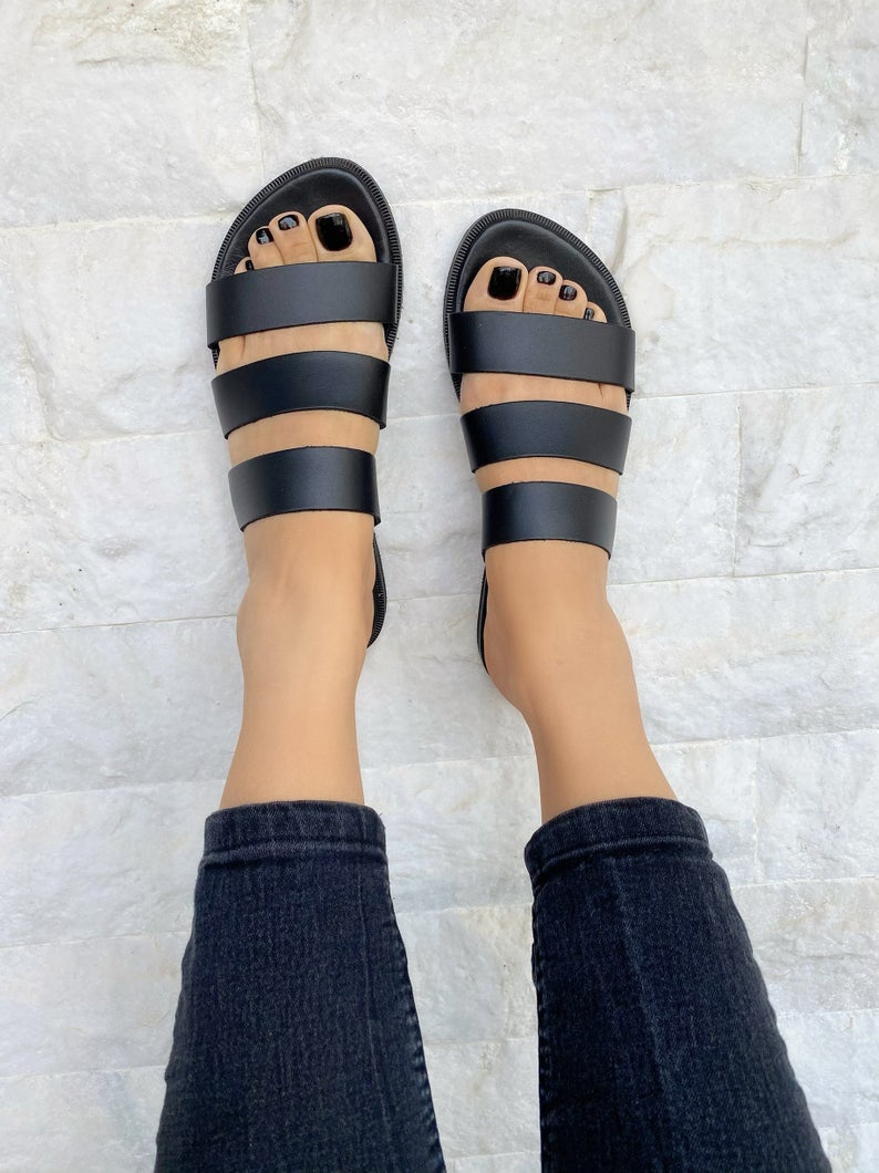 LEATHER SANDALS :: Women's Sandals :: Black Sandals Triple Straps ...