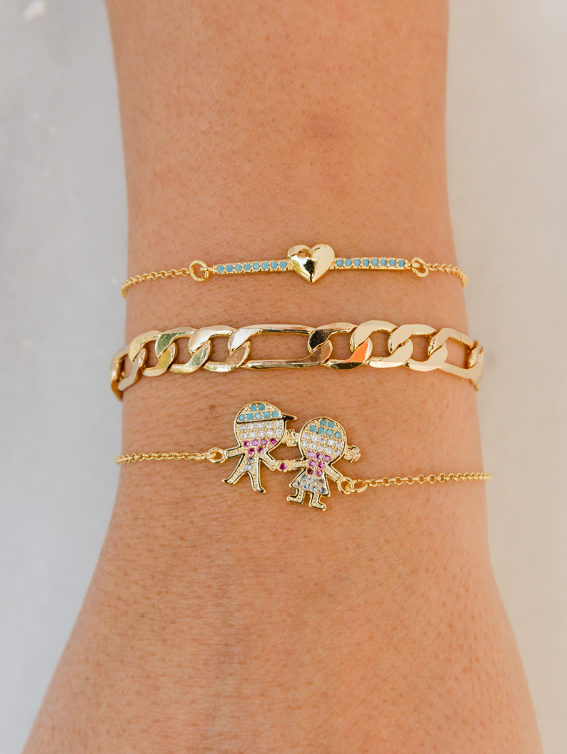 BRACELETS :: Women's Bracelets :: Gold Chain Bracelet, Two Kids & Heart