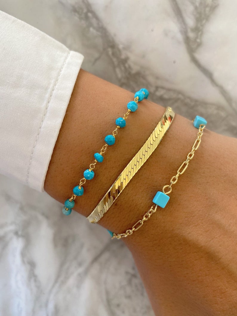 9ct yellow gold turquoise and pearl hollow curb bracelet with padlock and  safety chain attached. Fully reconditioned. | McGowans Jewellers