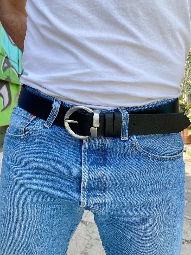 ACCESSORIES :: Belts :: Men Leather Belt Round Buckle - Christina Christi  Handmade Products