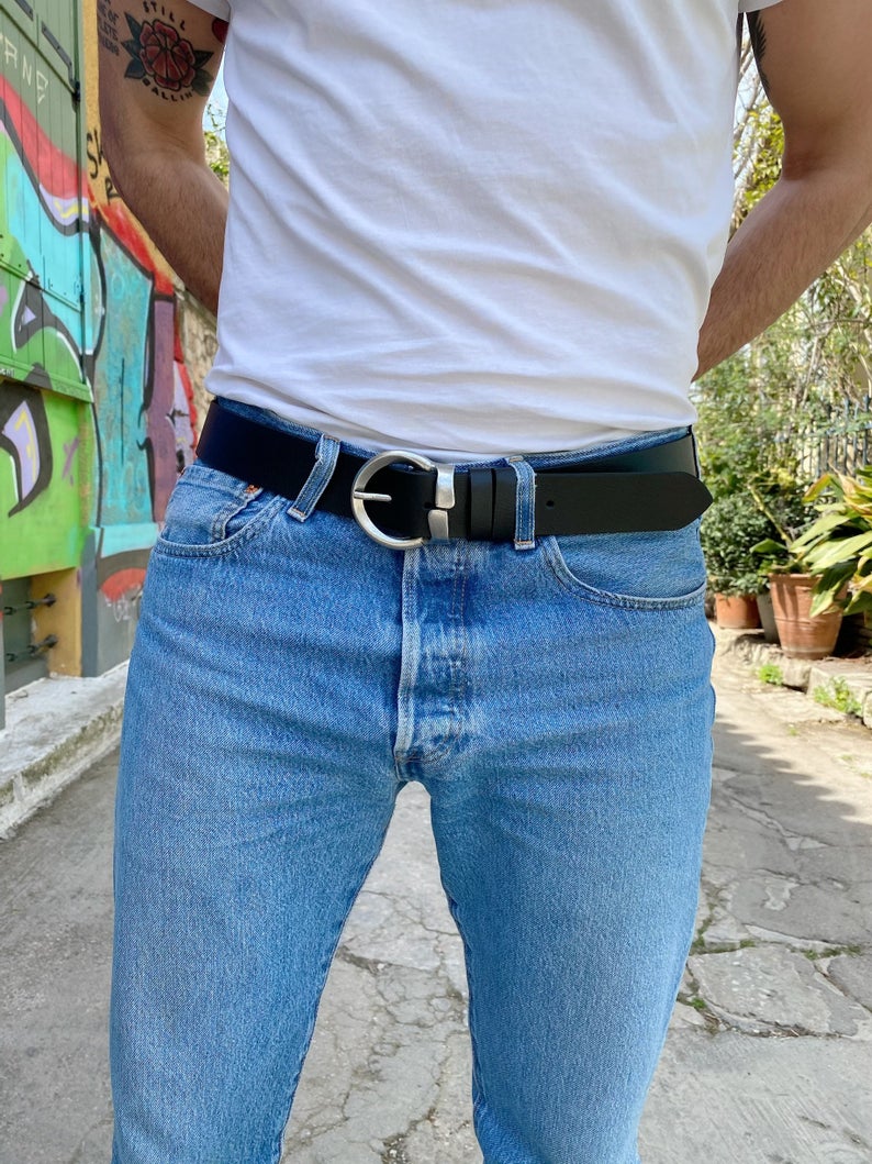 ACCESSORIES :: Belts :: Men Leather Belt Round Buckle - Christina Christi  Handmade Products