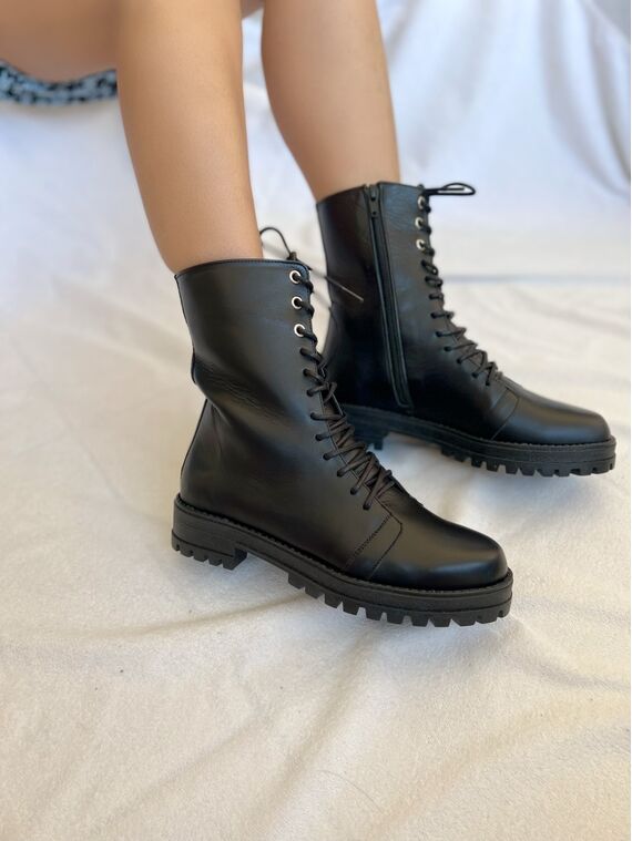 SHOES :: Boots :: Black Leather Combat Boots Women - Christina Christi ...