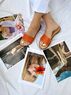 christina Christi | Leather Slide Sandals Women Orange Straps Soft Pillow Sole 