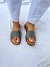 christina Christi | Leather Slide Sandals Gray Straps Soft Pillow Sole 