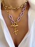 christina Christi | Gold Flower Necklace Acrylic Chain Purple - Gold 