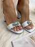 christina Christi | Wedding Leather Block Heel Sandals - Crystals Shine Double Strap 