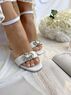 christina Christi | Wedding Leather Block Heel Sandals - Crystals Shine Double Strap 