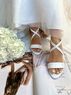 christina Christi | White Leather Wedding Block Heel Sandals - Criss Cross Heels 