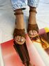 christina Christi | Brown Leather Slingback Sandals - Waxed Braids 