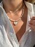 christina Christi | White Pearls Beaded Necklace Heart Charm 