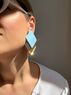 christina Christi | Light Blue - Gold Square Earrings Clip On 