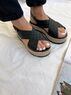 christina Christi | Black Leather Flatform Sandals (Croco Print Remake) 