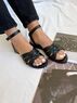christina Christi | Black Leather Slingback Sandals - Black Braids 