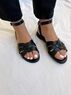 christina Christi | Black Leather Slingback Sandals - Black Braids 
