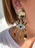 christina Christi | Gold Evil Eye Clip-On Earrings with Gold Plexiglass Designs 