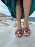 christina Christi | Handmade Leather Slide Sandals with Pomegranates and Poppies. 