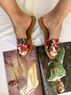 christina Christi | Handmade Leather Slide Sandals with Pomegranates and Poppies. 