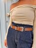 christina Christi | SIlver Buckles Brown Leather Belt - Schick in Silber 