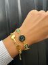christina Christi | Gold Round Beaded Bracelets Black Enamel 