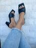 christina Christi | Black Leather Mid Heel Mules 