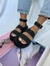 christina Christi | Black Leather Flat Sandals Rubber Sole 