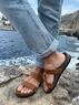 christina Christi | Brown Leather Slide Sandals Men - Scratch Straps 