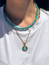 christina Christi | Turquoise Beaded Necklace n Long Disc 