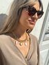christina Christi | Gold Chunky Wide Necklace Pendant Pearls 