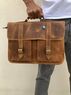 christina Christi | Brown Leather Messenger Bag Front Pockets 15'' 