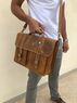 christina Christi | Brown Leather Messenger Bag Front Pockets 15'' 