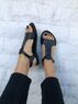 christina Christi | T-Strap Sandals Black Leather 