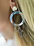 christina Christi | Long Hoop Earrings Silver Crosses 