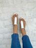 christina Christi | White T-Strap Sandals Slim Line 