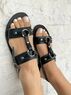 christina Christi | Black Leather Sandals Vintage Design 