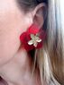 christina Christi | Clip On Floral Earrings Red 