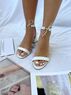 christina Christi | White Block Mid Heel Leather Sandals 